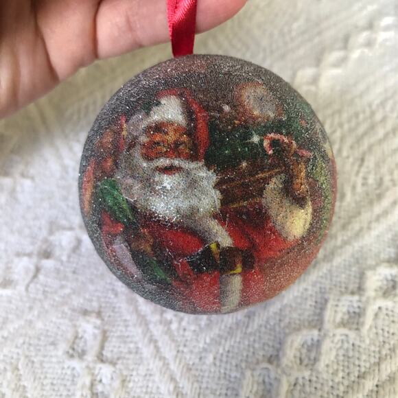 Vintage 1980s–1990s Sugar-Coated Old World Santa Foam Ball Ornament 3" - Picture 2 of 7